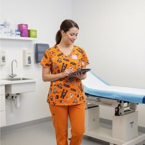 New! Women’s Orange Halloween Scrubstar Scrub Top XL